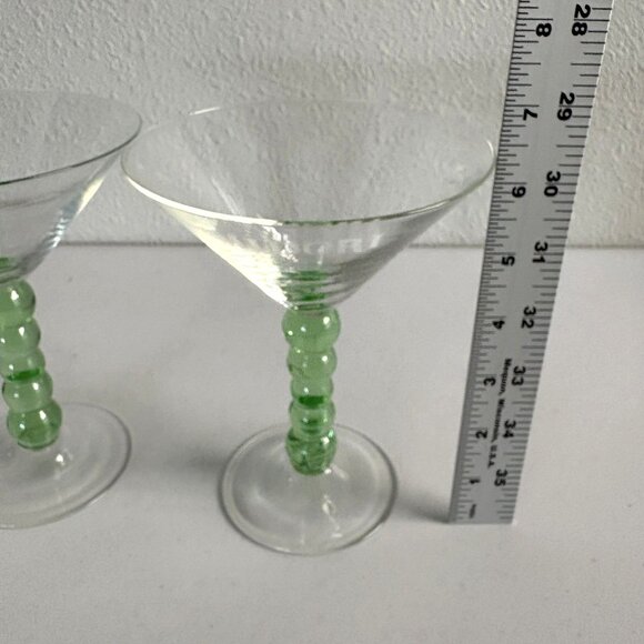Midori Martini Glass Set of 2 Glasses Green Bubble Stem Melonball Logo - Picture 6 of 8